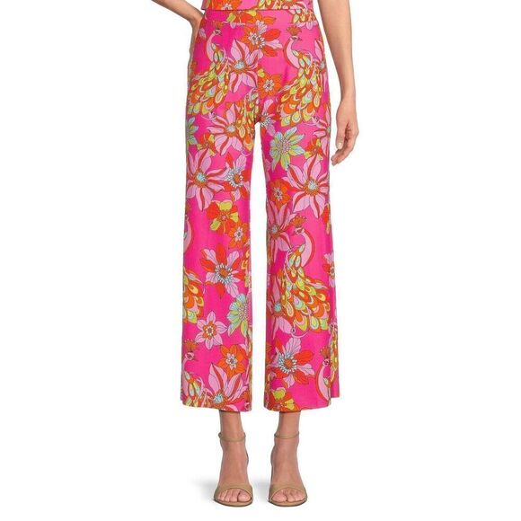 Jude Connally Trixie Jude Cloth Wide Leg Pants S Chartreuse Pink Floral $158